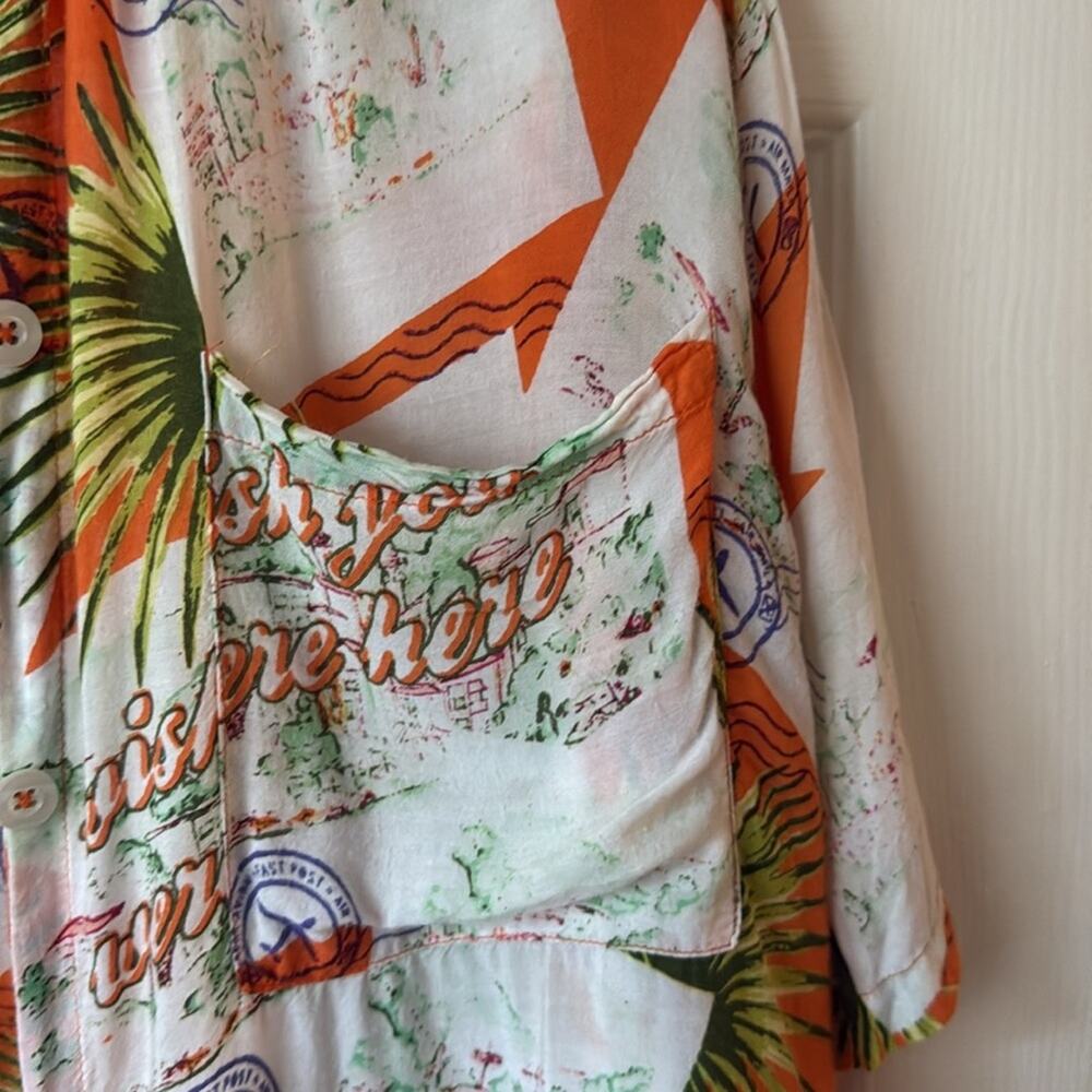 Urban Outfitters Passport Vacation Button Down Shirt Orange size medium - Picture 5 of 6
